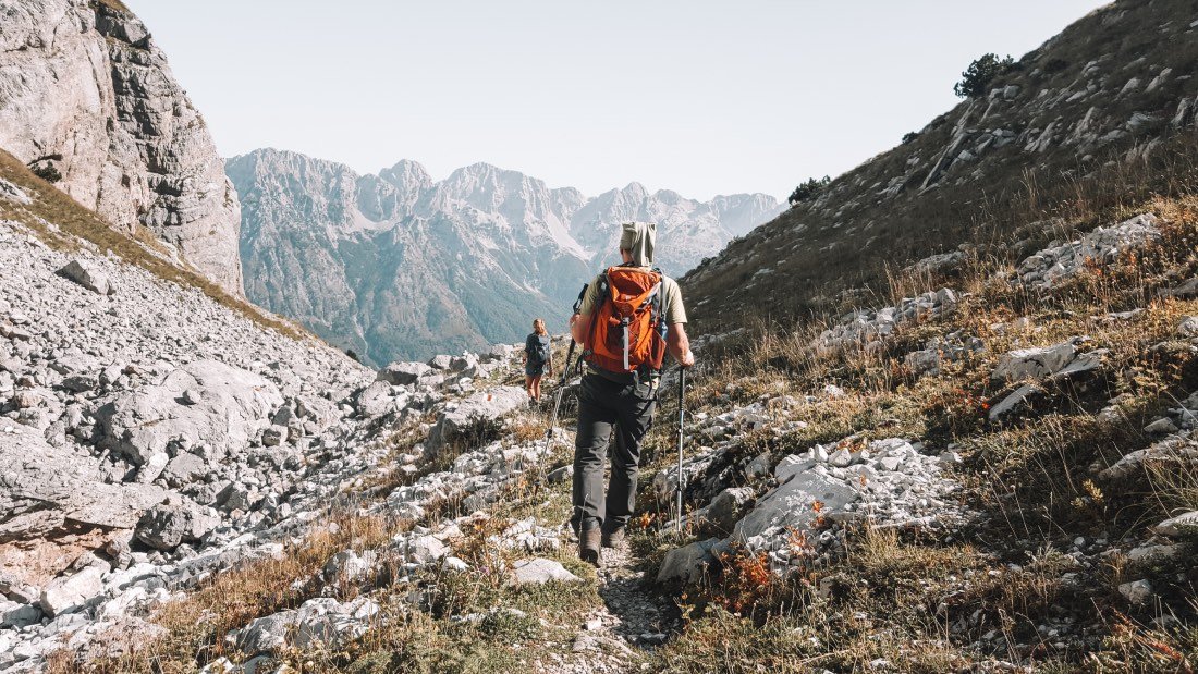Hiking up Prejsolli Pass, Valbone
